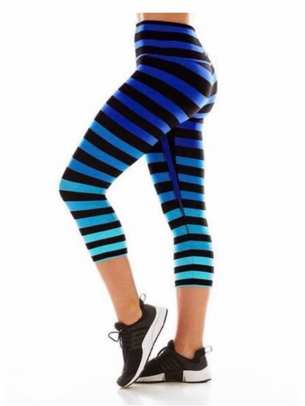 K-DEER Alexis capri Black and Blue ombré Striped Leggings size medium women’s